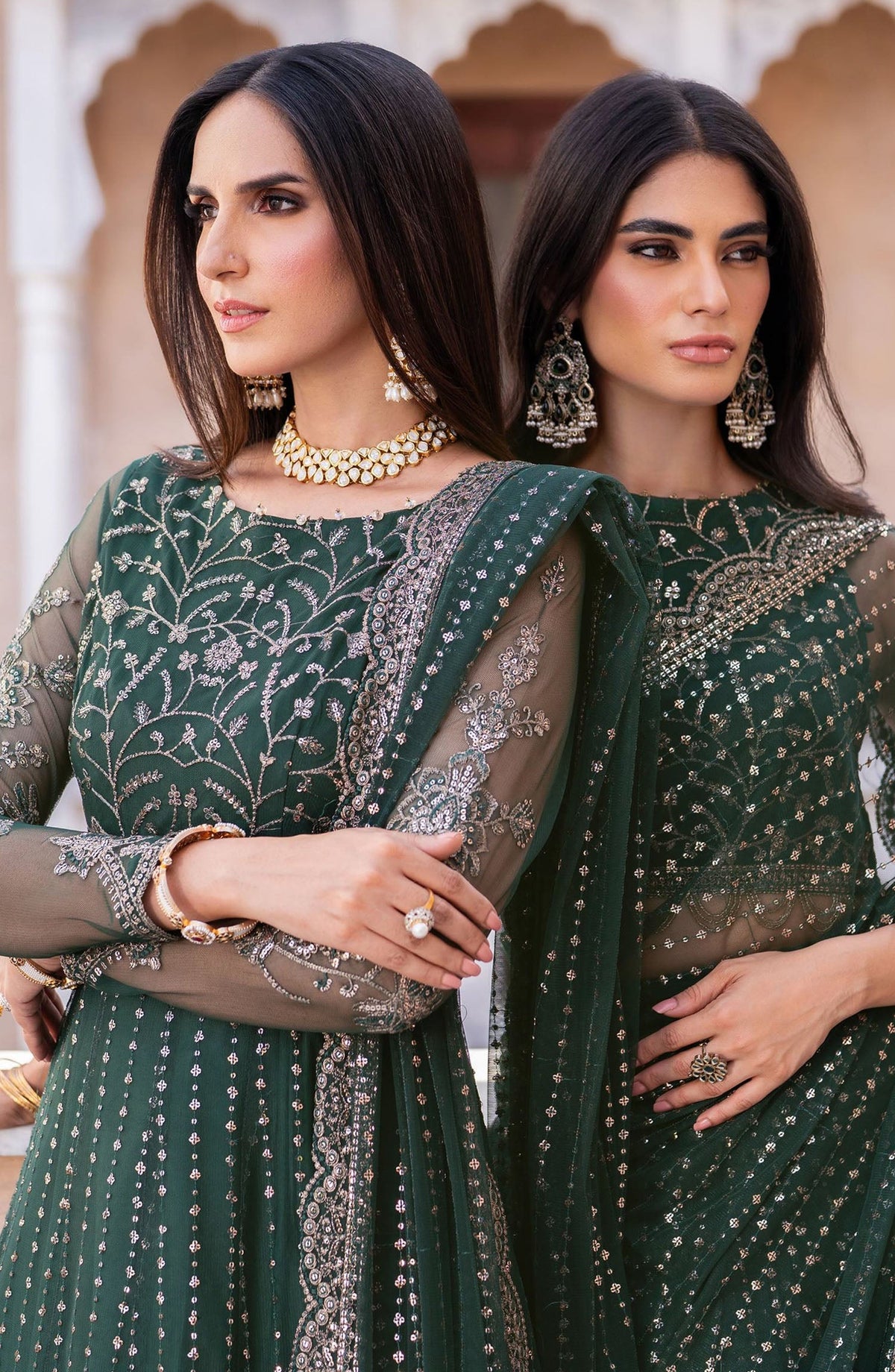 Sahiba by Zarif Luxury Embroidered Net Unstitched 3 Piece Suit - ZRF25SHB - UNST-SBA-05 KERAN - Green - Festive Collection