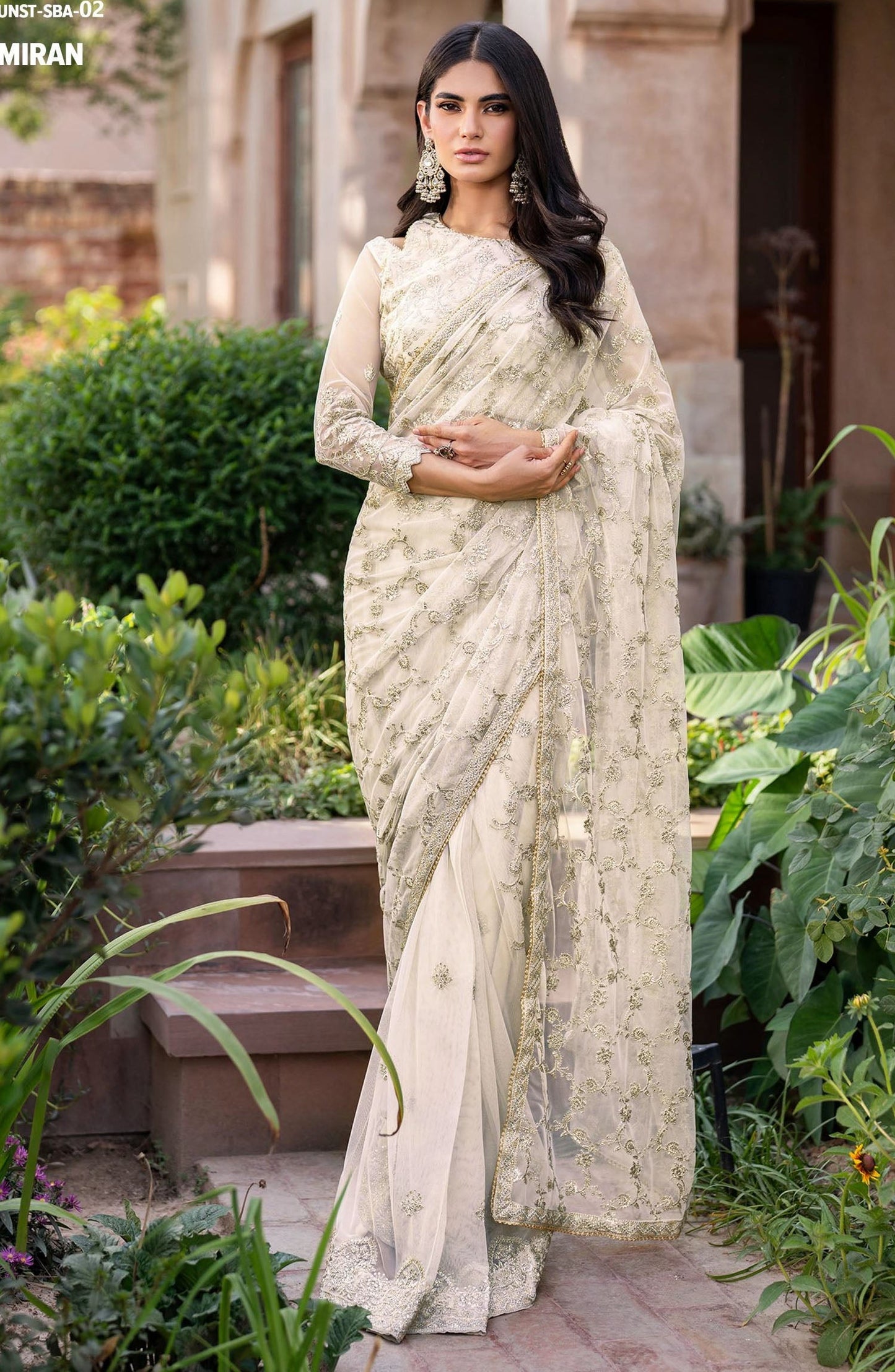 Sahiba by Zarif Luxury Embroidered Net Unstitched 3 Piece Suit - ZRF25SHB - UNST-SBA-02 MIRAN - White - Festive Collection