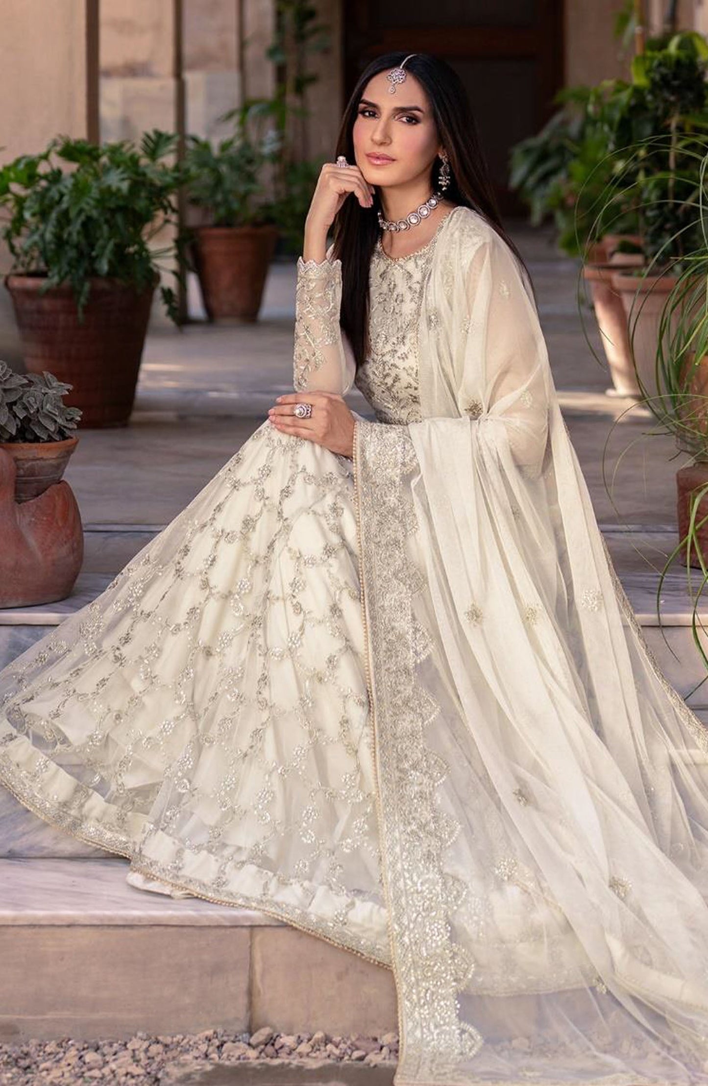 Sahiba by Zarif Luxury Embroidered Net Unstitched 3 Piece Suit - ZRF25SHB - UNST-SBA-02 MIRAN - White - Festive Collection