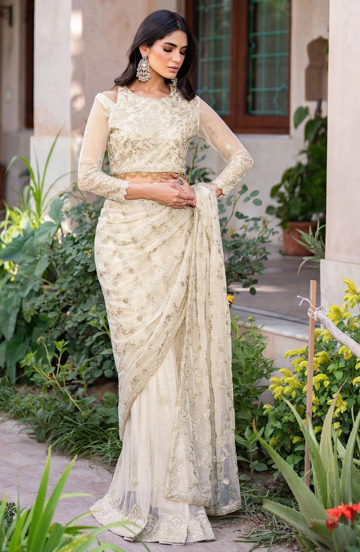Sahiba by Zarif Luxury Embroidered Net Unstitched 3 Piece Suit - ZRF25SHB - UNST-SBA-02 MIRAN - White - Festive Collection