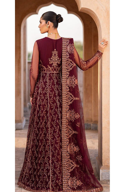Sahiba by Zarif Luxury Embroidered Net Unstitched 3 Piece Suit - ZRF25SHB - UNST-SBA-01 ELIF - Maroon - Festive Collection