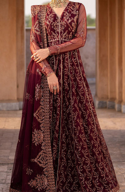 Sahiba by Zarif Luxury Embroidered Net Unstitched 3 Piece Suit - ZRF25SHB - UNST-SBA-01 ELIF - Maroon - Festive Collection