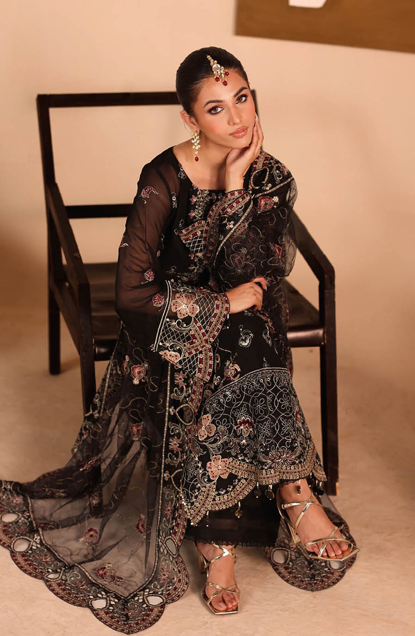 Kashish by Ramsha Luxury Embroidered Chiffon Unstitched 3 Piece Suit - RM25KSH - K-304 - Black - Festive Collection