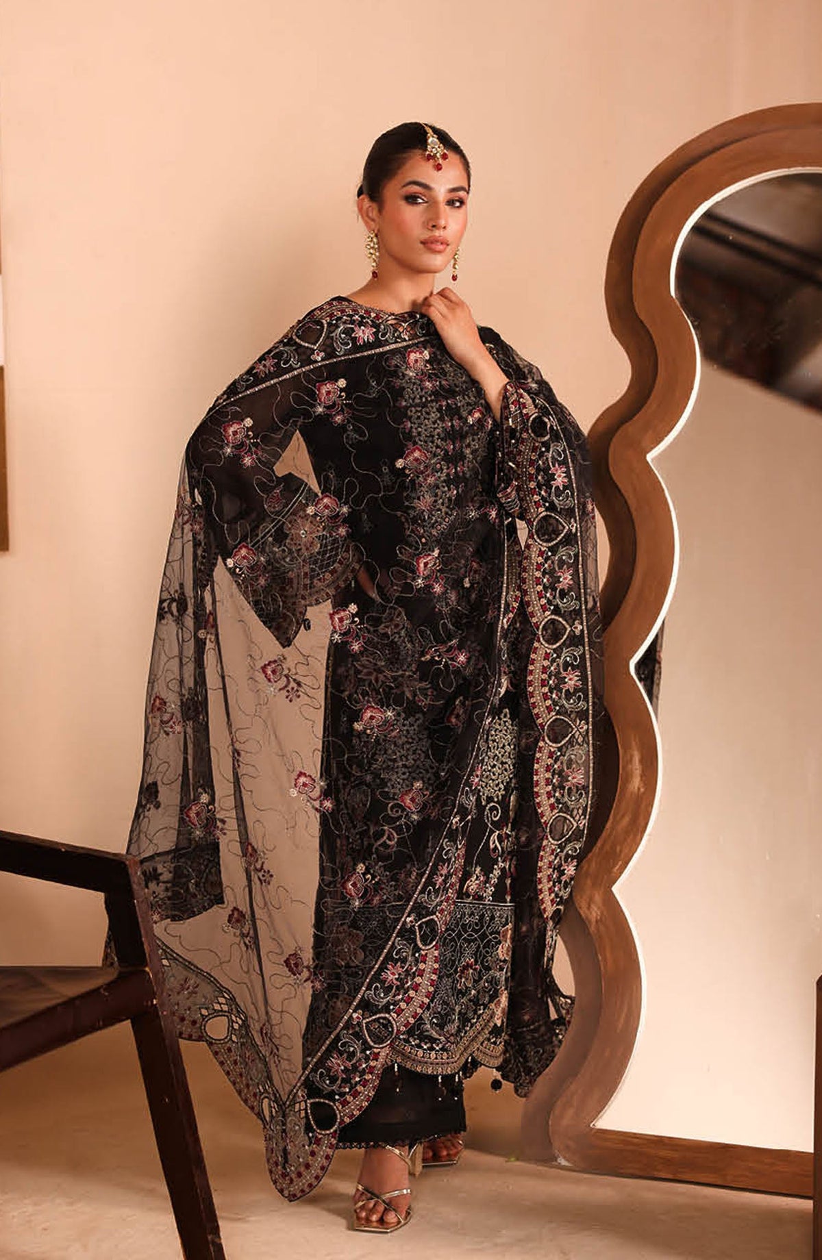 Kashish by Ramsha Luxury Embroidered Chiffon Unstitched 3 Piece Suit - RM25KSH - K-304 - Black - Festive Collection