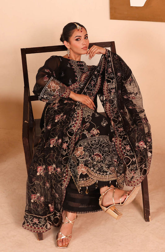 Kashish by Ramsha Luxury Embroidered Chiffon Unstitched 3 Piece Suit - RM25KSH - K-304 - Black - Festive Collection