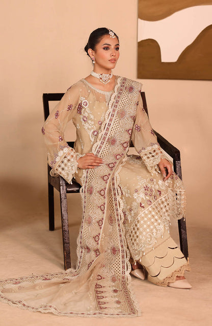 Kashish by Ramsha Luxury Embroidered Chiffon Unstitched 3 Piece Suit - RM25KSH - K-303 - Beige - Festive Collection