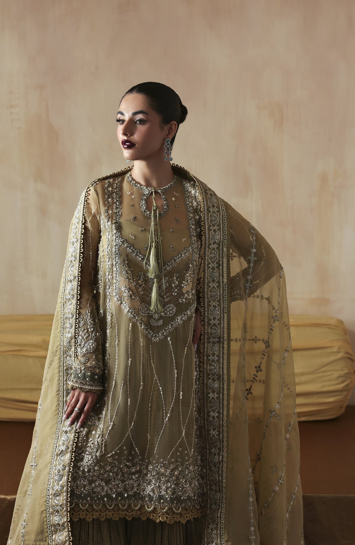 Zarposh Jahanara Embroidered Organza Unstitched 3 Piece Suit - Zarqash - ZRP25JHN - Green - Festive Collection
