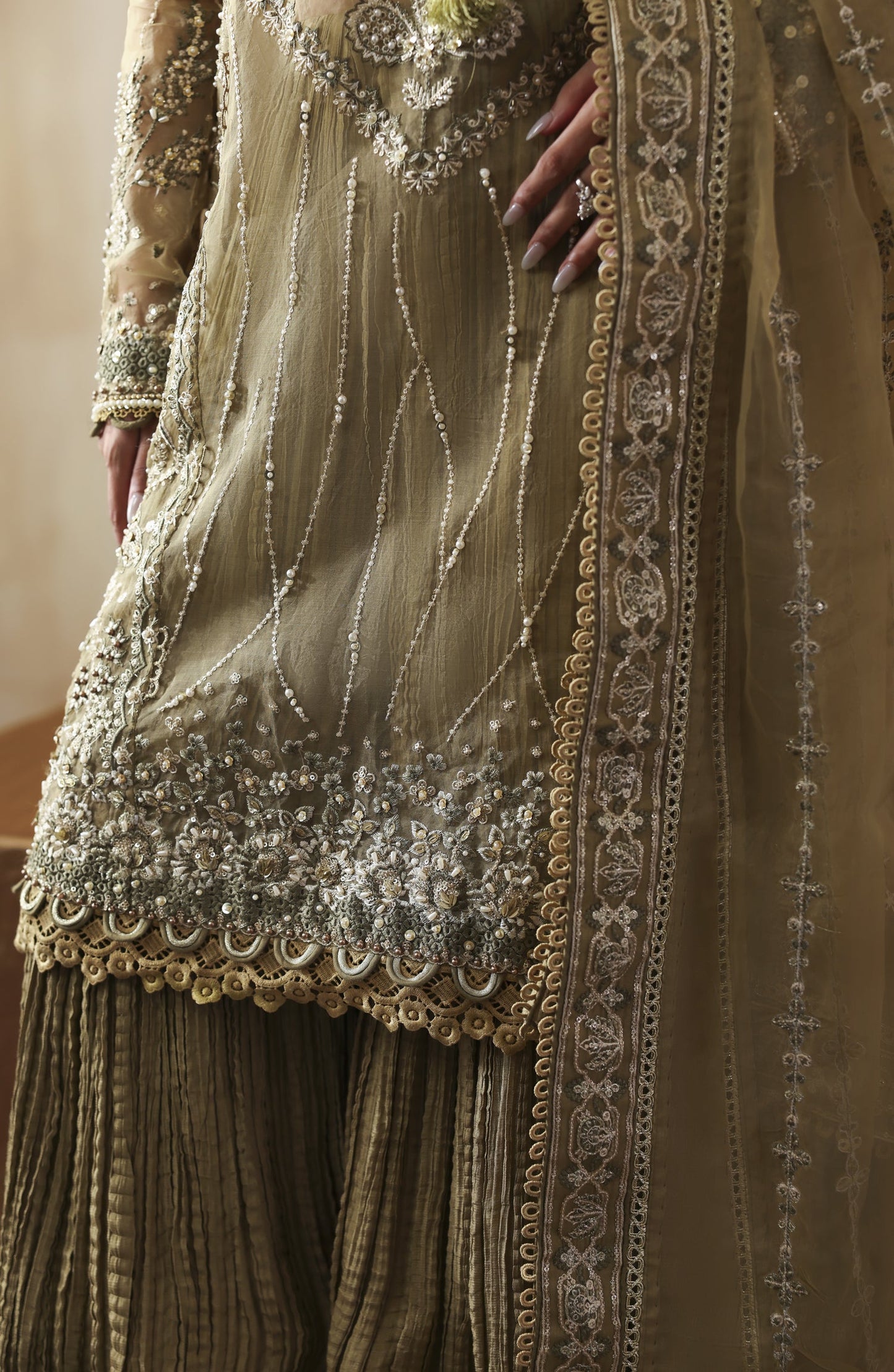 Zarposh Jahanara Embroidered Organza Unstitched 3 Piece Suit - Zarqash - ZRP25JHN - Green - Festive Collection
