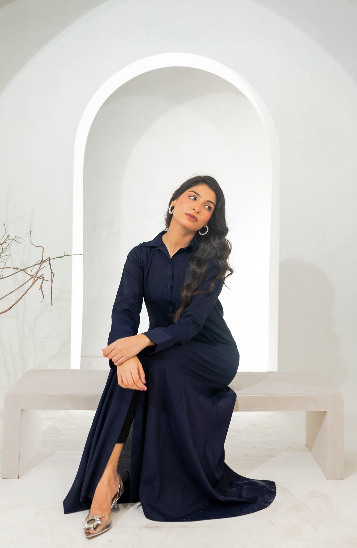 Zauk Basics Solid Printed Wrinkle-free crepe Stitched 1 Piece Dress - French Navy - ZK25BSO - Casual Collection