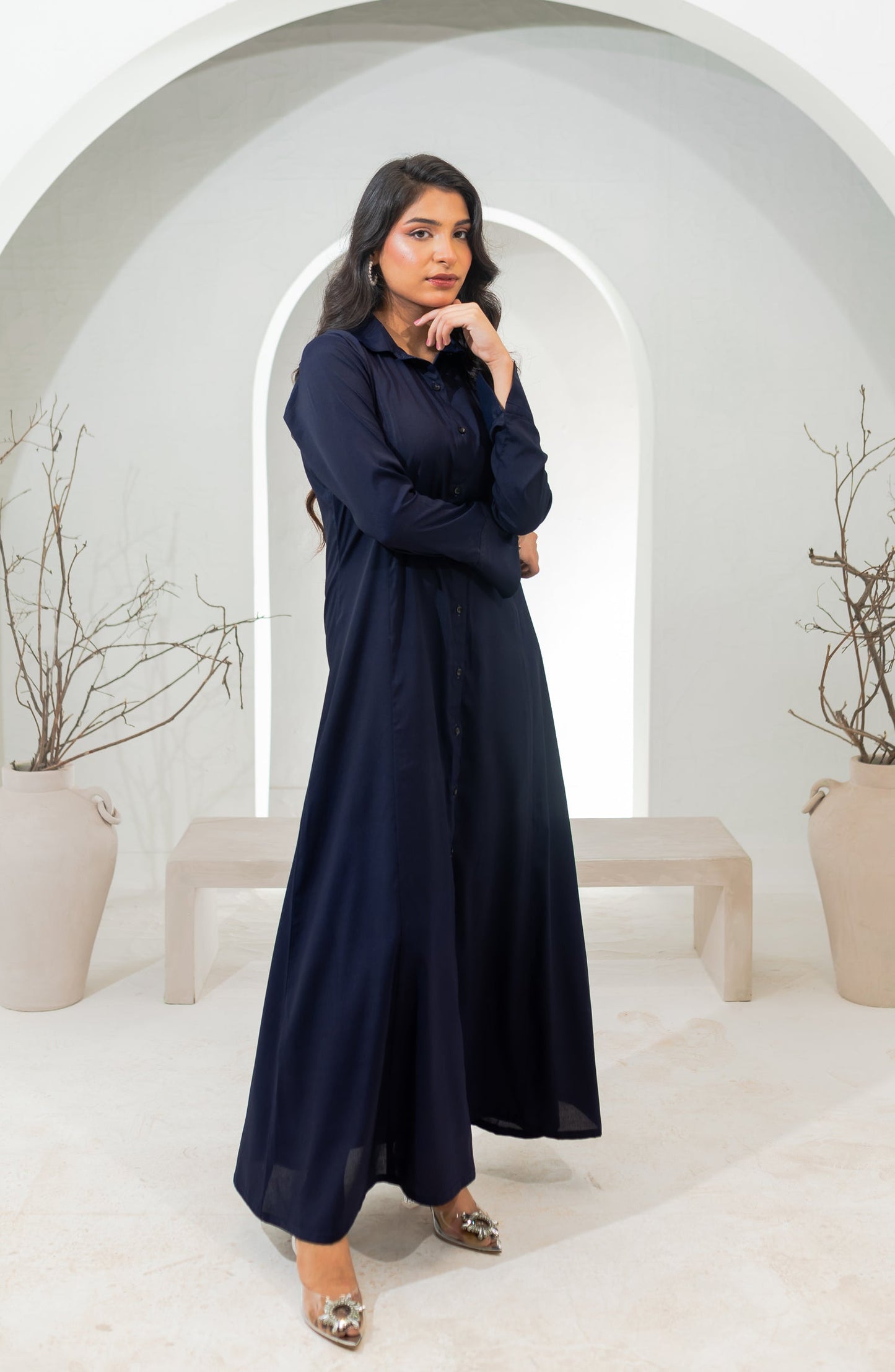 Zauk Basics Solid Printed Wrinkle-free crepe Stitched 1 Piece Dress - French Navy - ZK25BSO - Casual Collection