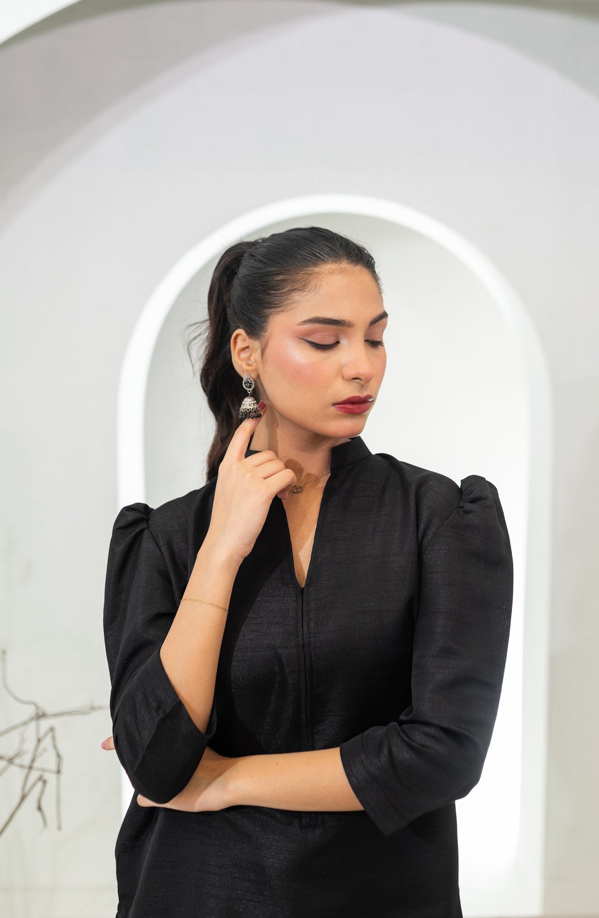 Zauk Basics Solid Printed Raw Silk Stitched 3 Piece Suit - Sable Black Farshi Shalwar Set - ZK25BSO - Casual Collection