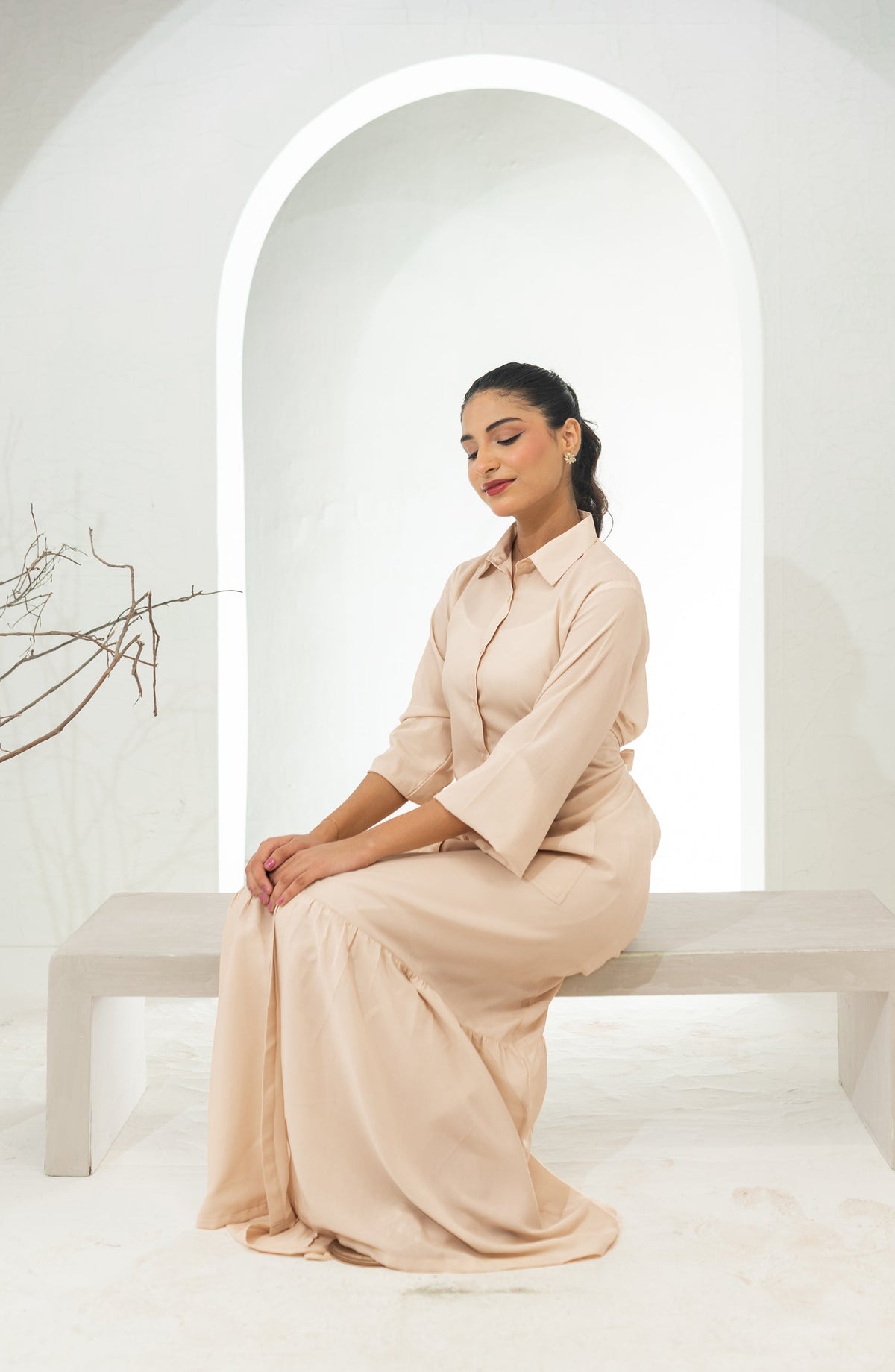 Zauk Basics Solid Printed Wrinkle-free crepe Stitched 1 Piece Dress - Bisque Fawn - ZK25BSO - Casual Collection
