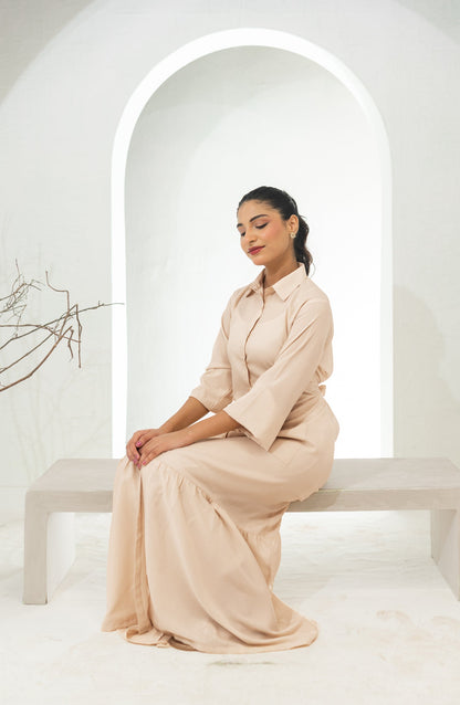 Zauk Basics Solid Printed Wrinkle-free crepe Stitched 1 Piece Dress - Bisque Fawn - ZK25BSO - Casual Collection
