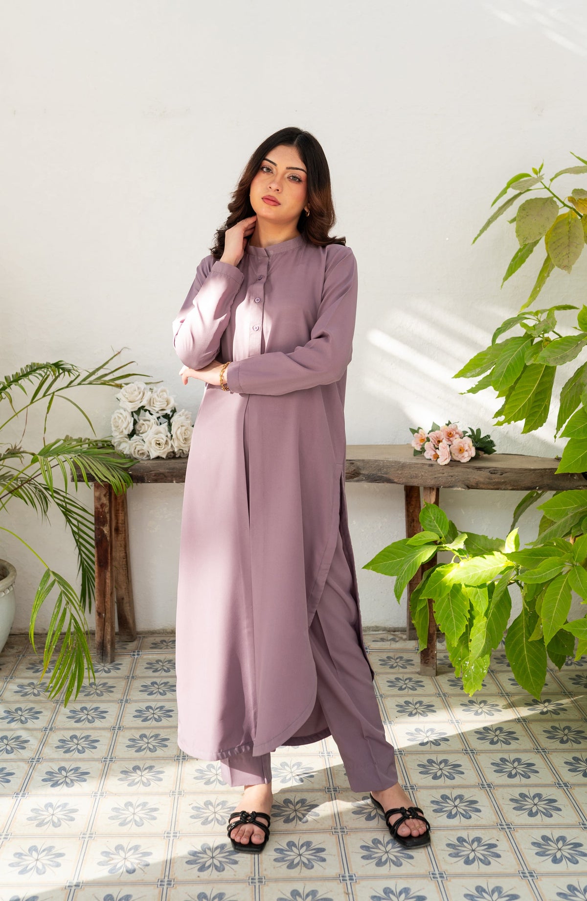 Zauk Printed Poly Grip Stitched 2 Piece Suit - Lavender Grace - ZK25CAS - Purple - Casual Collection