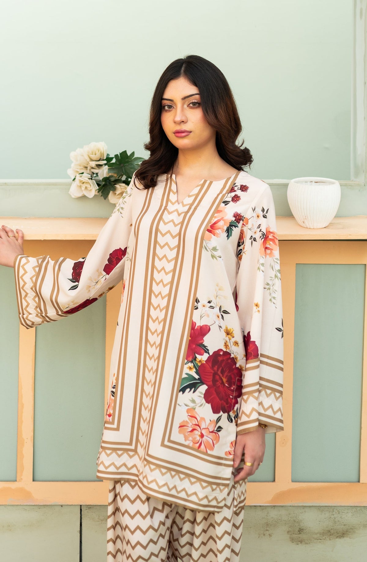 Zauk Printed Poly Lawn Stitched 2 Piece Suit - Floral Fantasy - ZK25CAS - Fawn - Casual Collection
