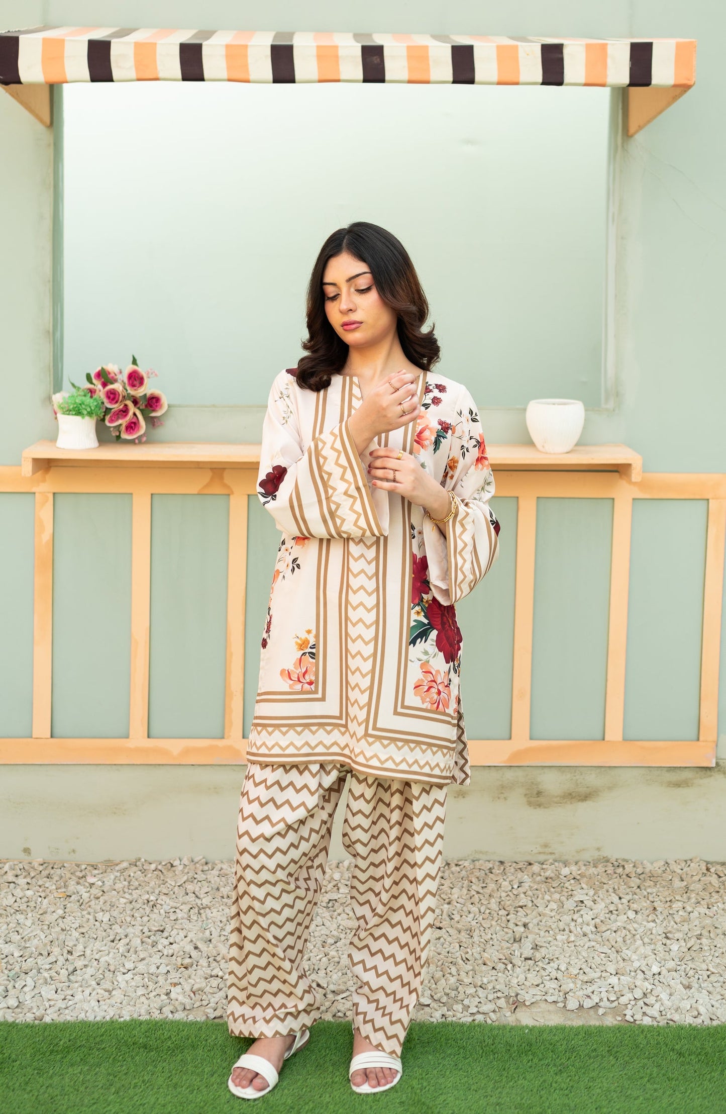 Zauk Printed Poly Lawn Stitched 2 Piece Suit - Floral Fantasy - ZK25CAS - Fawn - Casual Collection