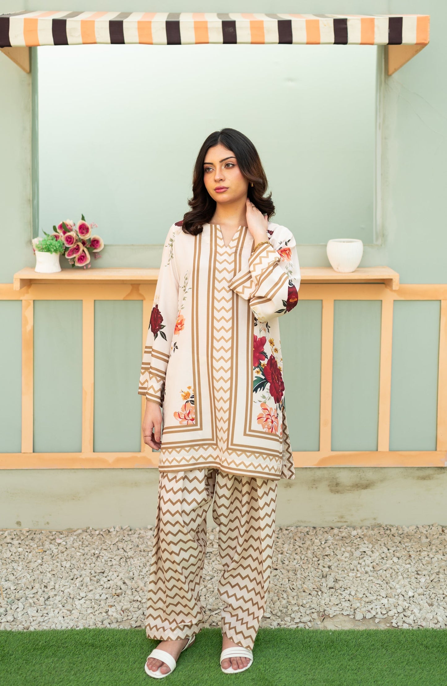 Zauk Printed Poly Lawn Stitched 2 Piece Suit - Floral Fantasy - ZK25CAS - Fawn - Casual Collection
