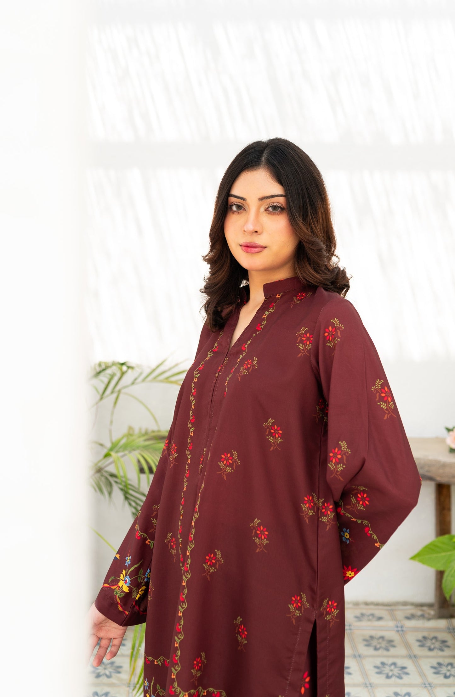 Zauk Printed Poly Lawn Stitched 2 Piece Suit - Cherry Charm - ZK25CAS - Maroon - Casual Collection