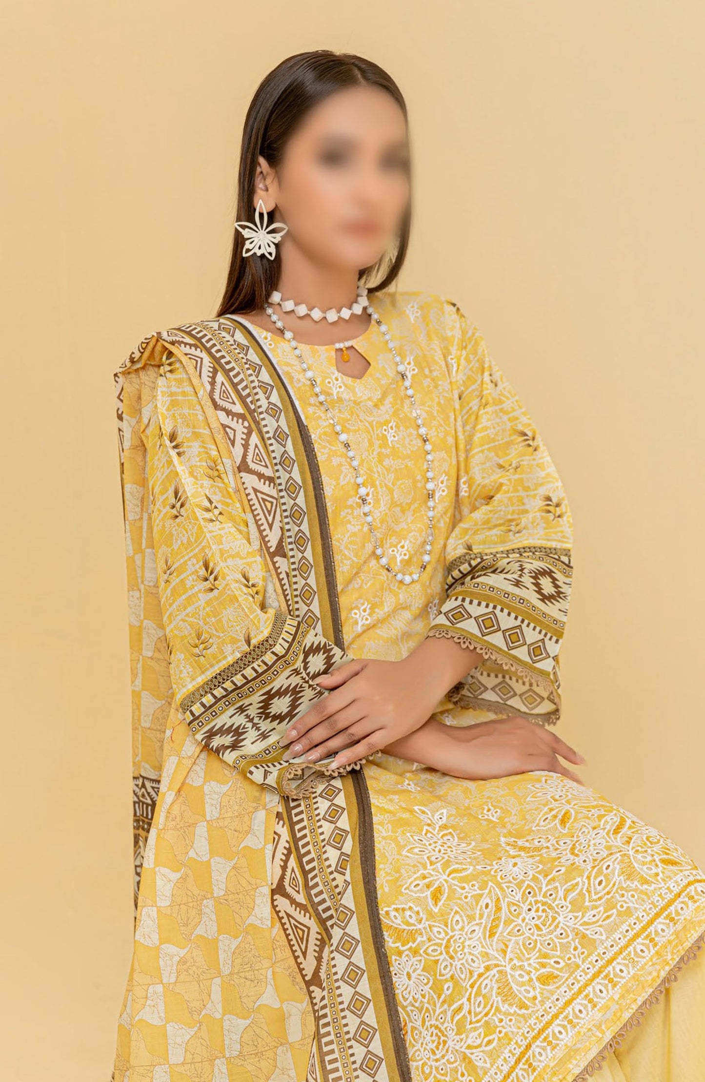 Zauq Embroidered Lawn Unstitched 3 Piece Suit - Design-03 - AK25ZQ2 - Yellow - Summer Collection