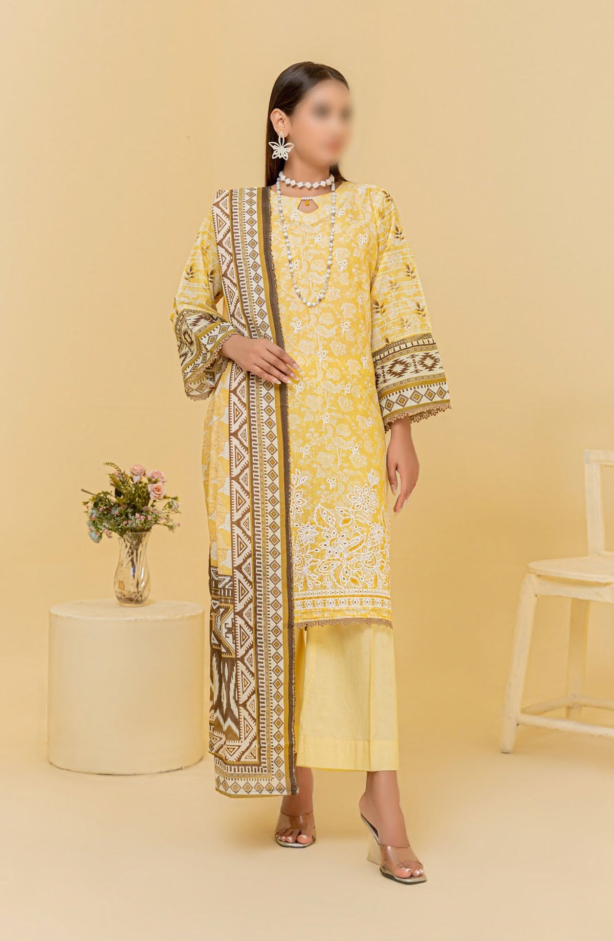 Zauq Embroidered Lawn Unstitched 3 Piece Suit - Design-03 - AK25ZQ2 - Yellow - Summer Collection