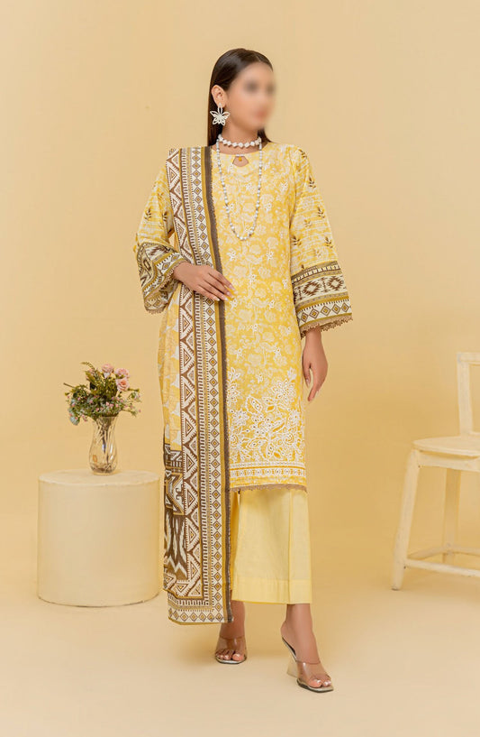 Zauq Embroidered Lawn Unstitched 3 Piece Suit - Design-03 - AK25ZQ2 - Yellow - Summer Collection
