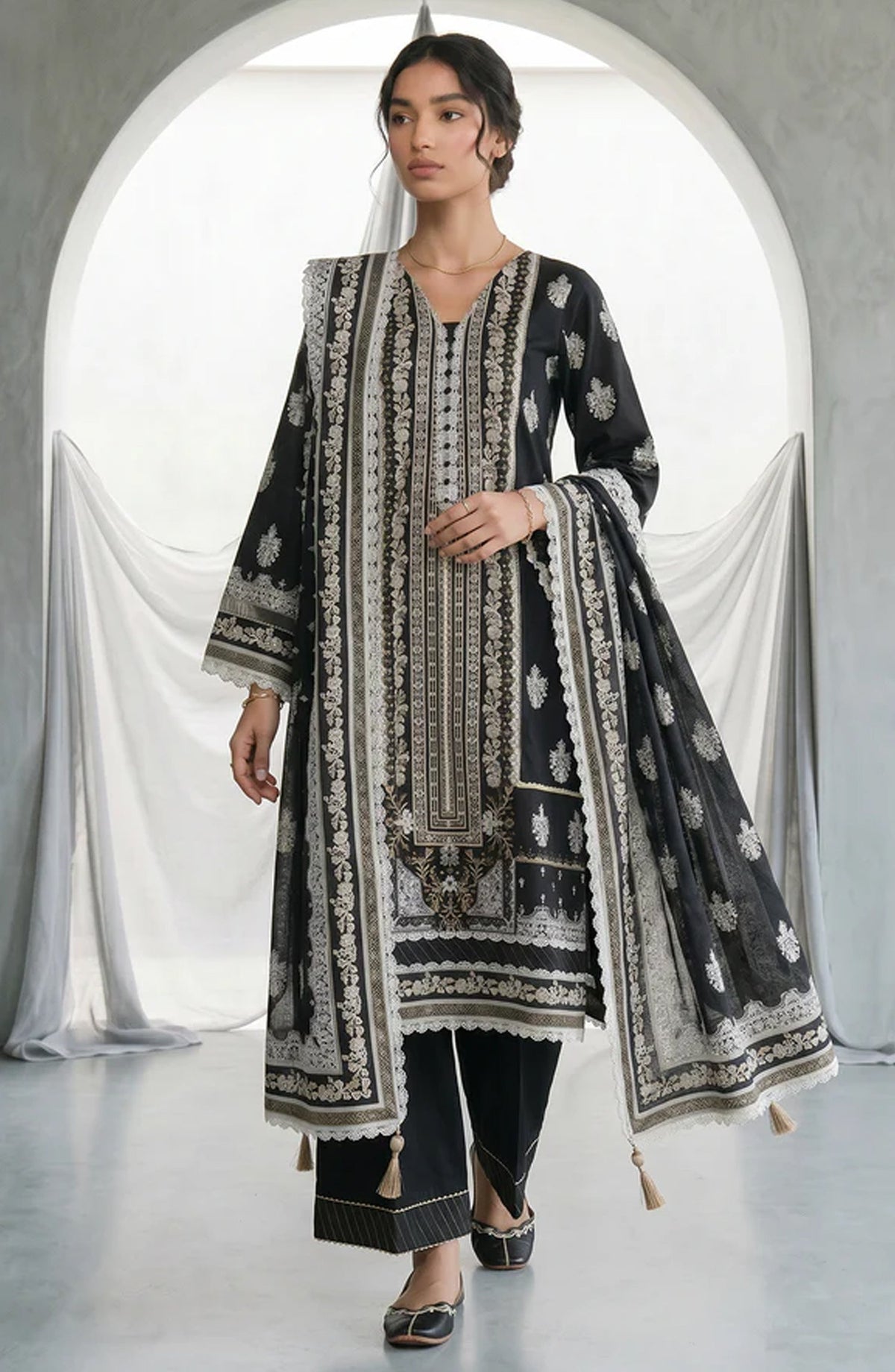 Zellbury Monochrome Printed Lawn Unstitched 3 Piece Suit - WUS26X31094 - ZB26MN - Black - Summer Collection