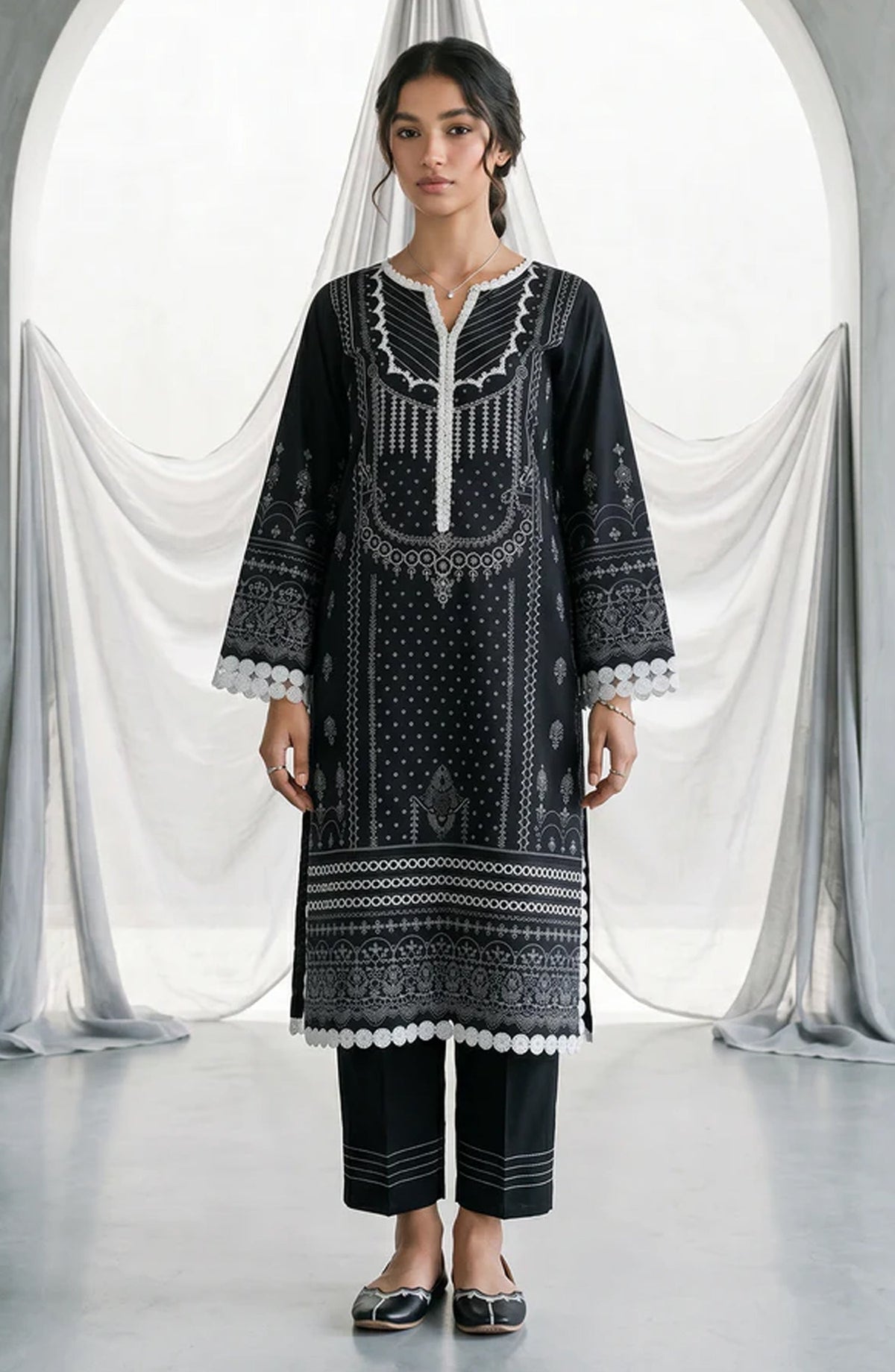 Zellbury Monochrome Printed Lawn Unstitched 3 Piece Suit - WUS26X31090 - ZB26MN - Black - Summer Collection
