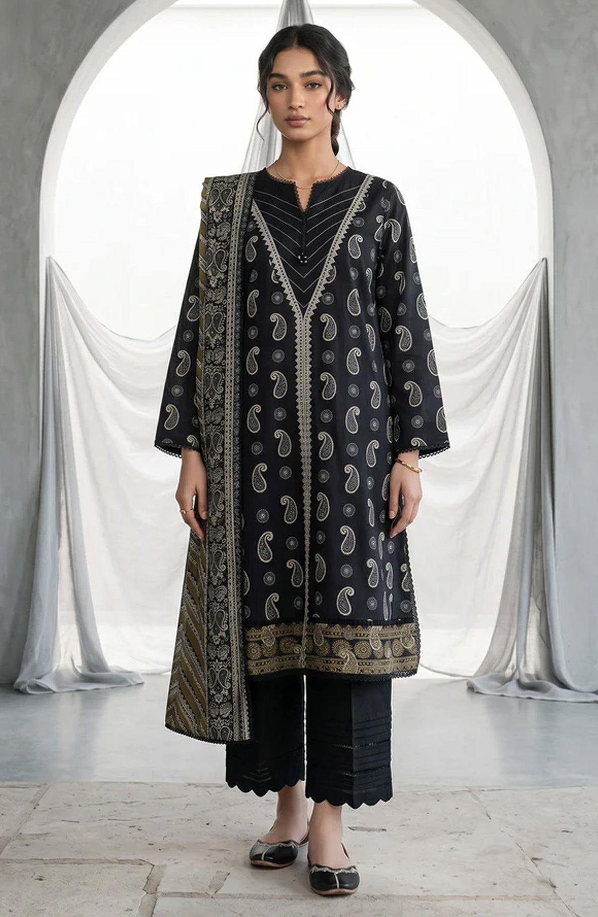 Zellbury Monochrome Embroidered Lawn Unstitched 2 Piece Suit - WUS26E21068 - ZB26MN - Black - Summer Collection