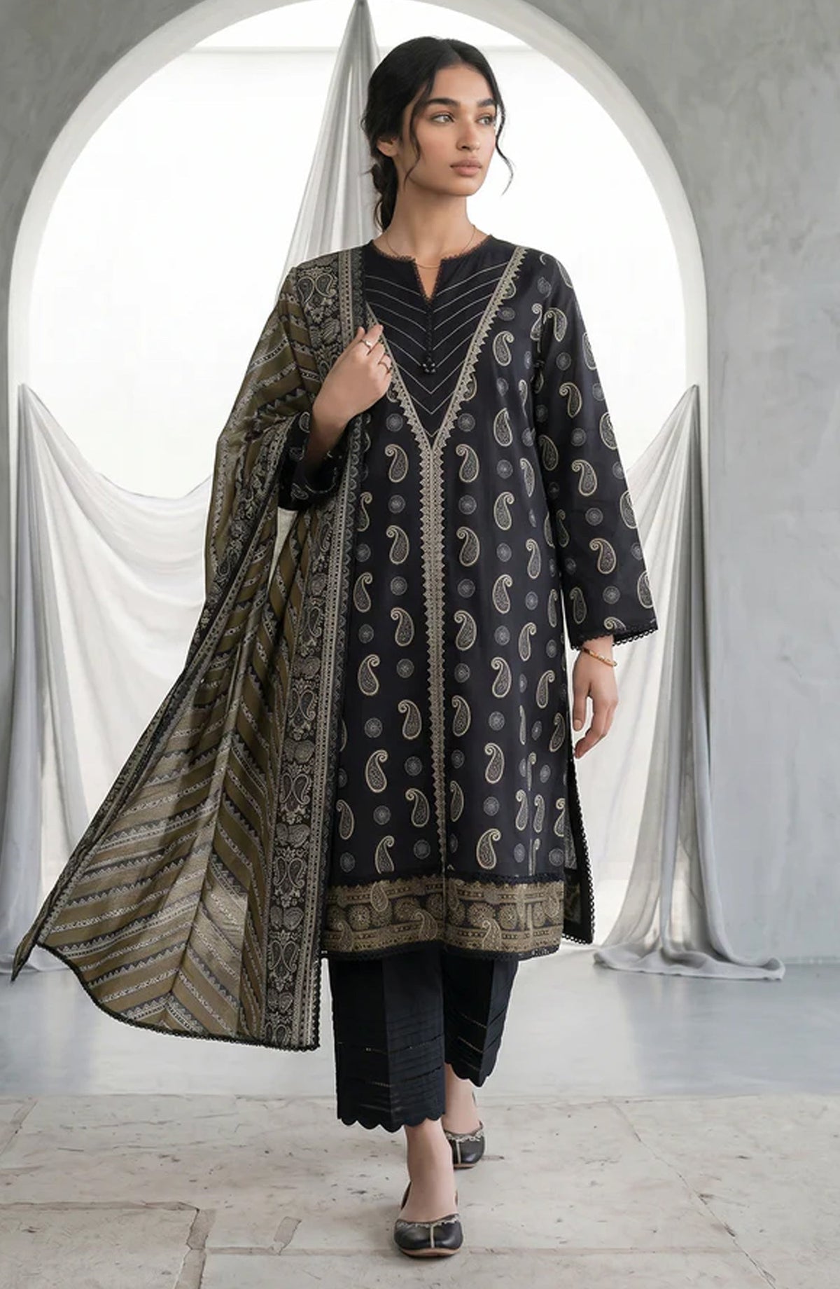 Zellbury Monochrome Embroidered Lawn Unstitched 2 Piece Suit - WUS26E21068 - ZB26MN - Black - Summer Collection