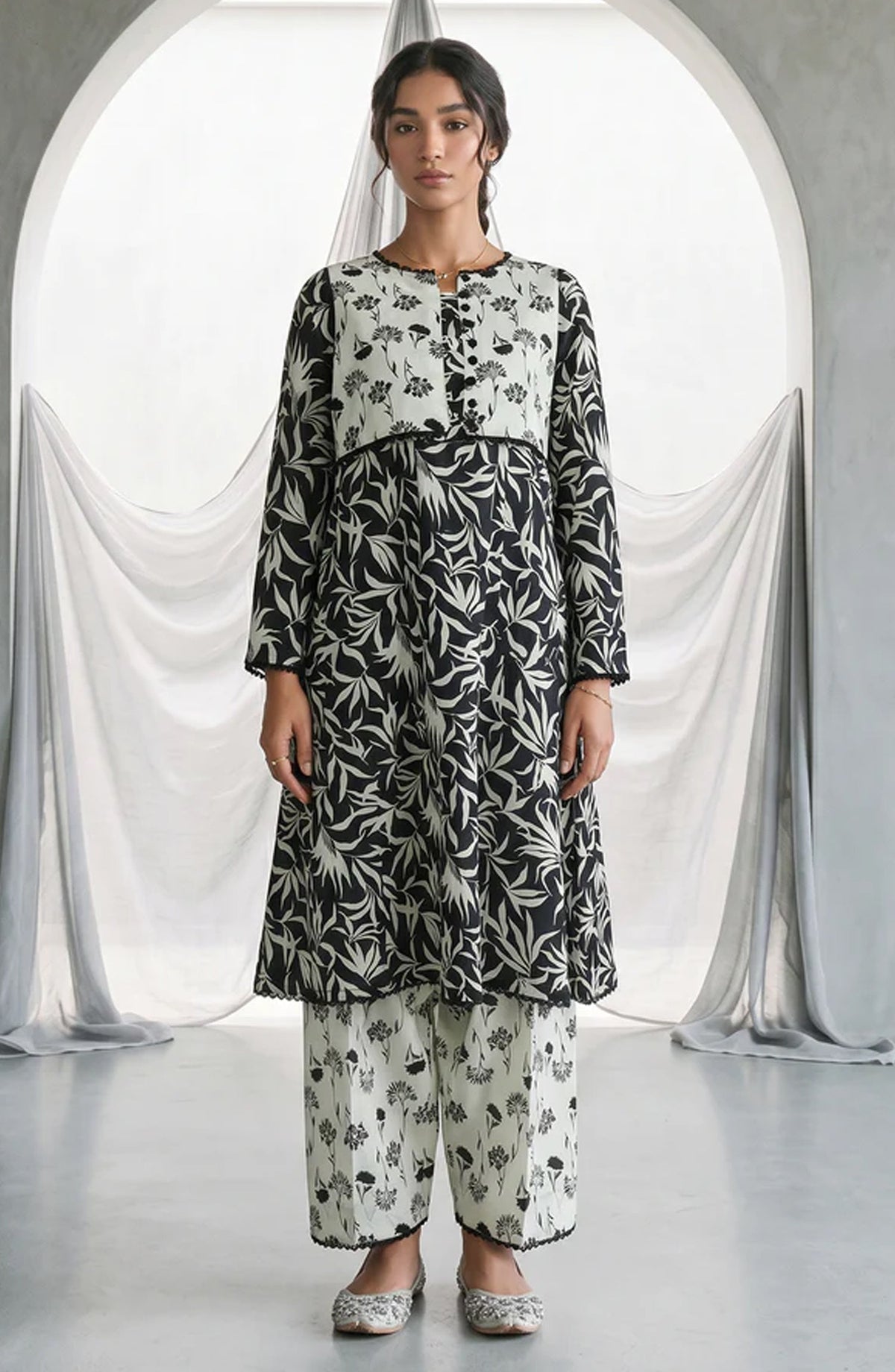 Zellbury Monochrome Printed Lawn Unstitched 2 Piece Suit - WUS26X21062 - ZB26MN - Black - Summer Collection