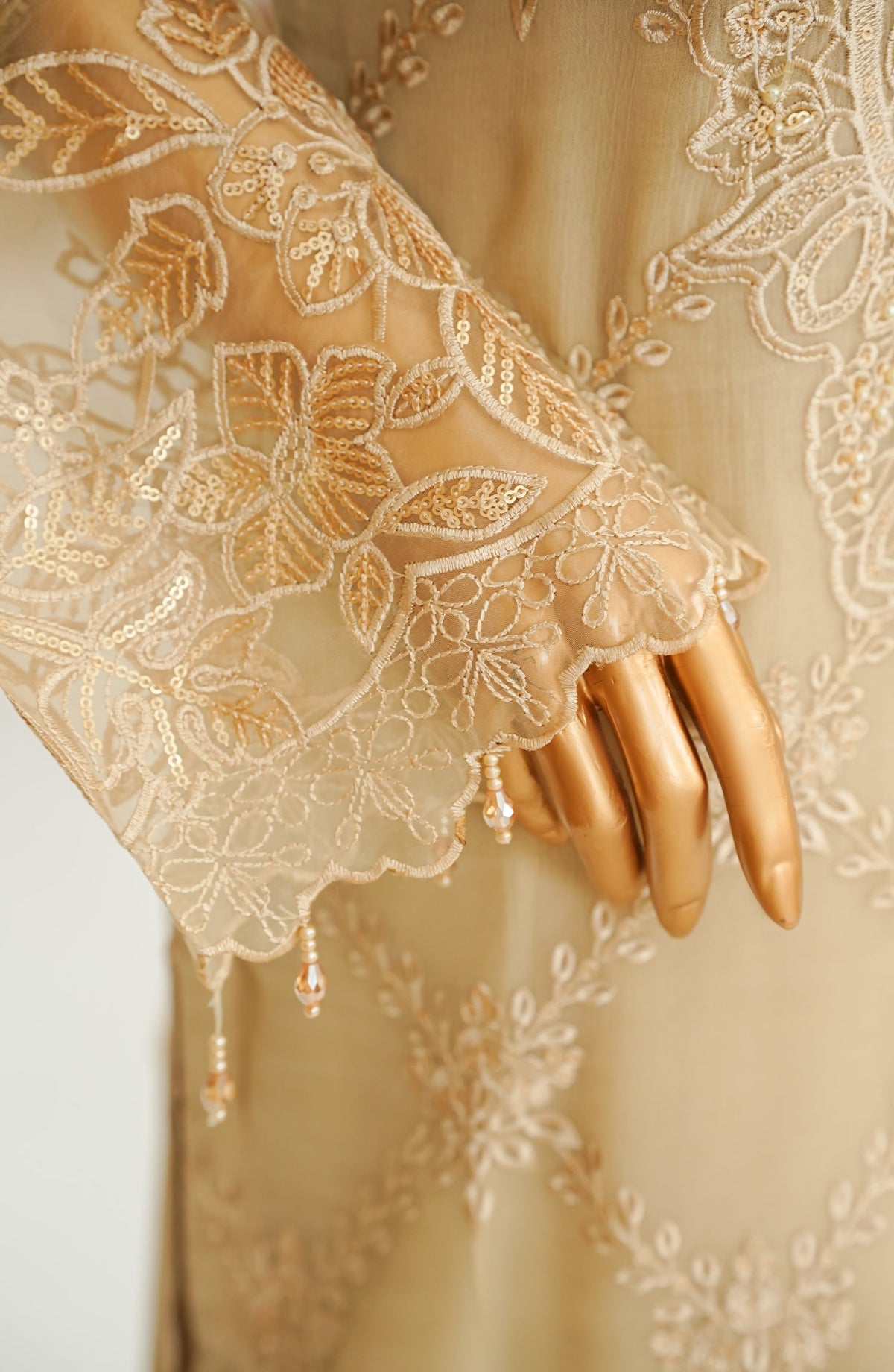 Zoya Luxe by Amna Khadija Embroidered Chiffon Stitched 3 Piece Suit - ZLCP-02 - AM26ZLCP - Golden - Festive Collection