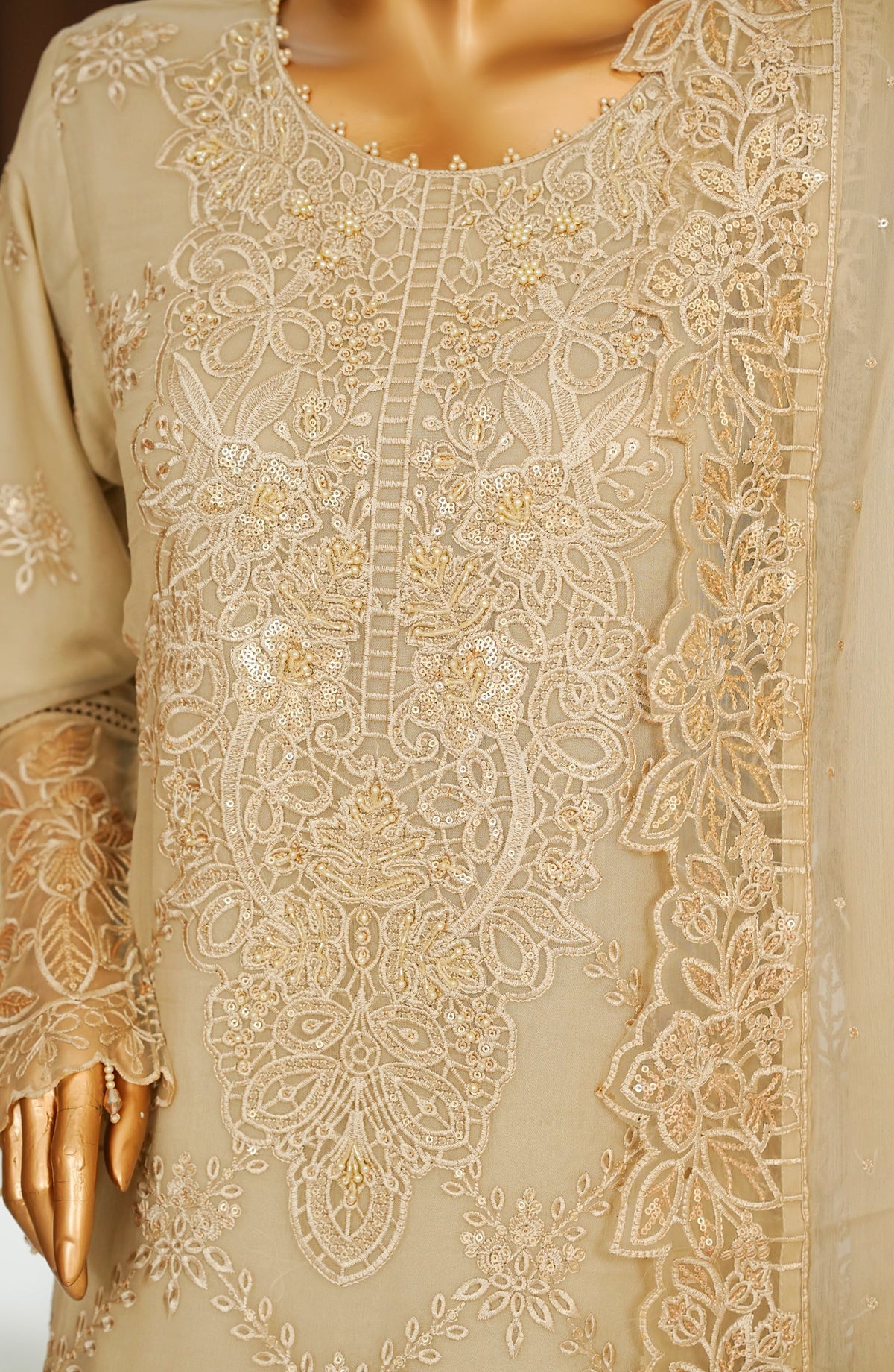 Zoya Luxe by Amna Khadija Embroidered Chiffon Stitched 3 Piece Suit - ZLCP-02 - AM26ZLCP - Golden - Festive Collection