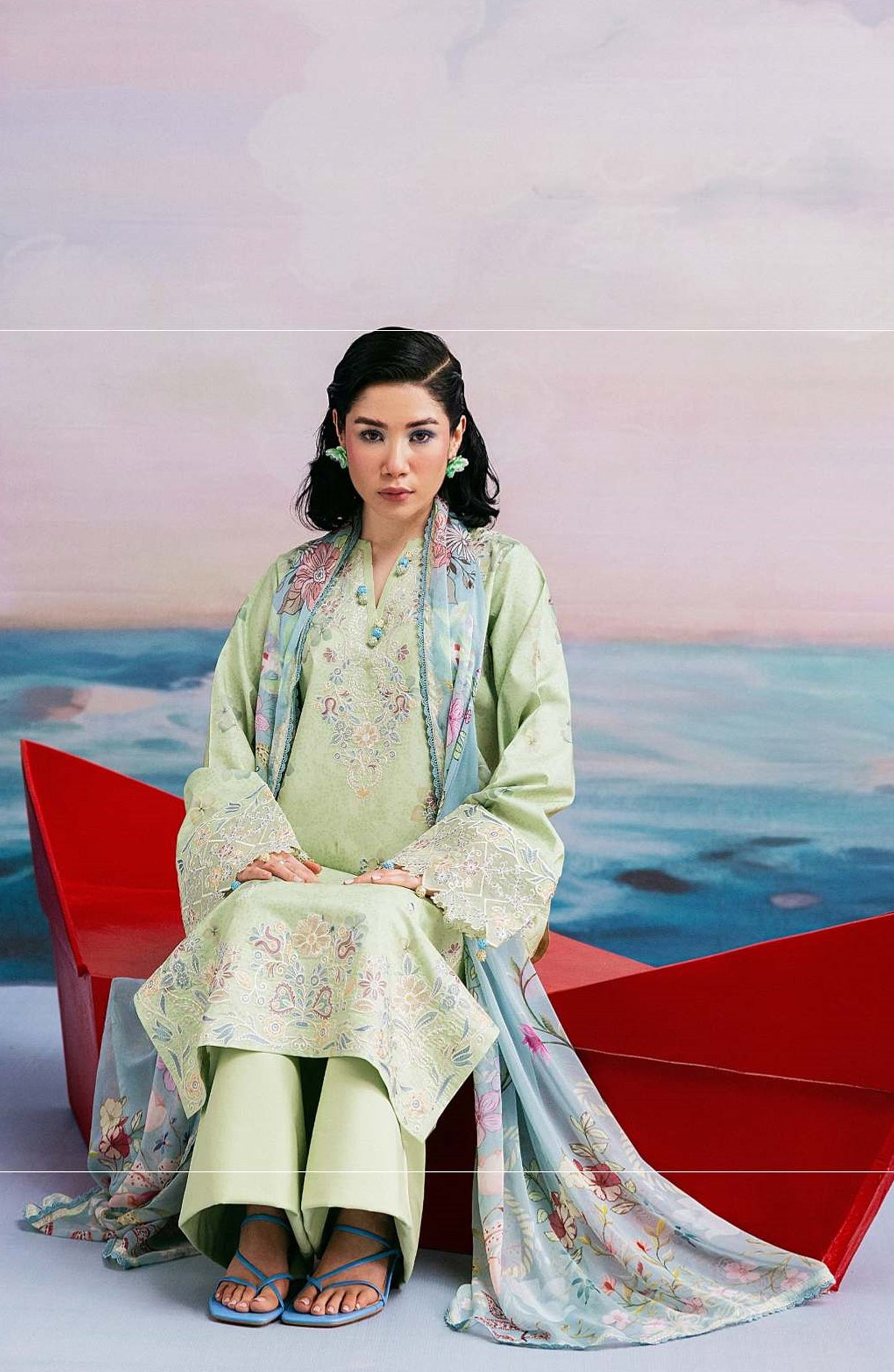 Zync by Florent Embroidered Lawn Unstitched 3 Piece Suit - FZ-8B - FL26NC - Green - Summer Collection
