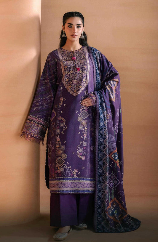 Zync by Florent Embroidered Viscose Unstitched 3 Piece Suit - 10 Nisa - FL26ZTY - Purple - Winter Collection