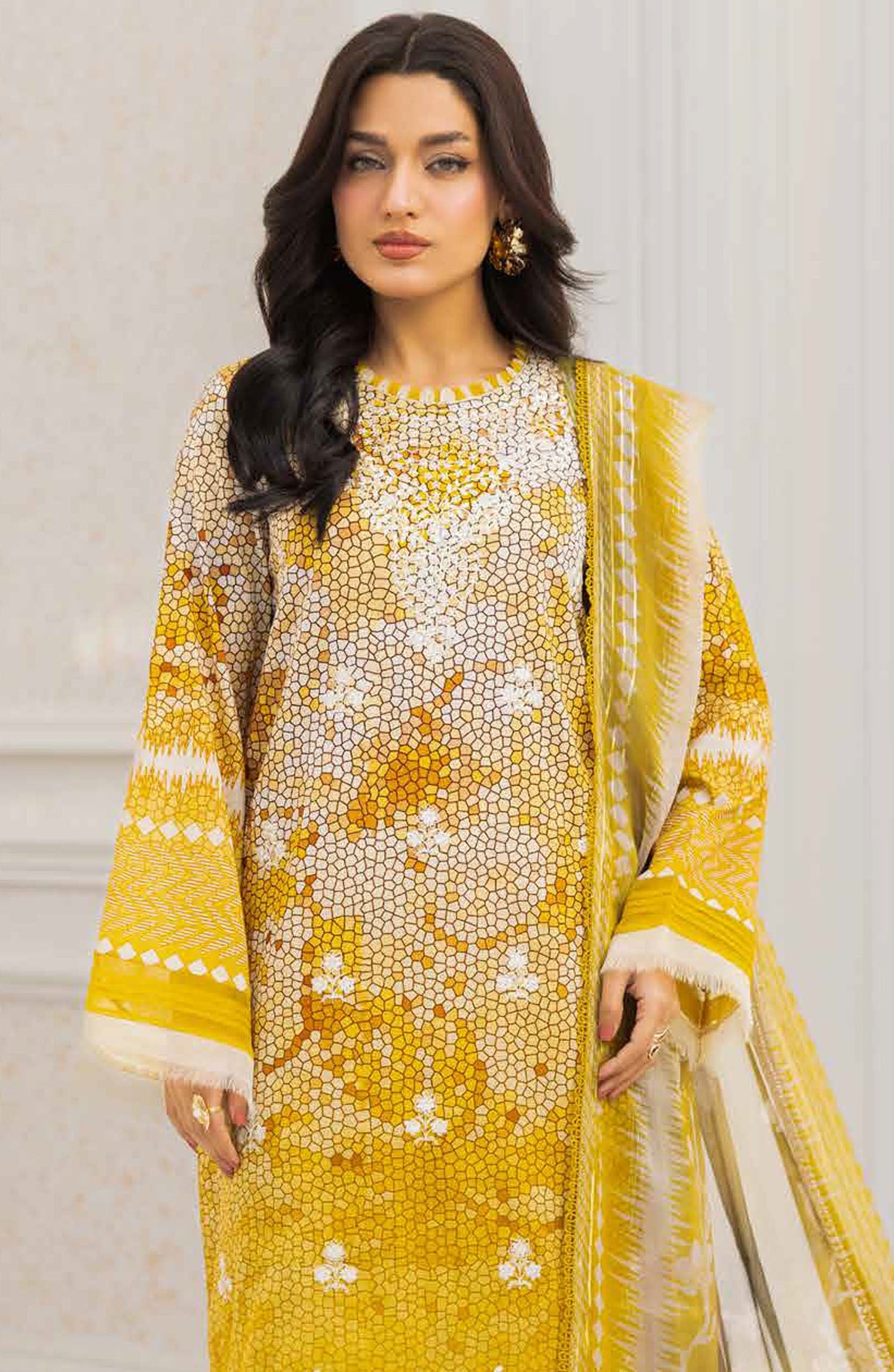 Aafreen by Riaz Arts Embroidered Lawn Unstitched 3 Piece Suit - AF-214 - RA25AELCT - Yellow - Summer Collection