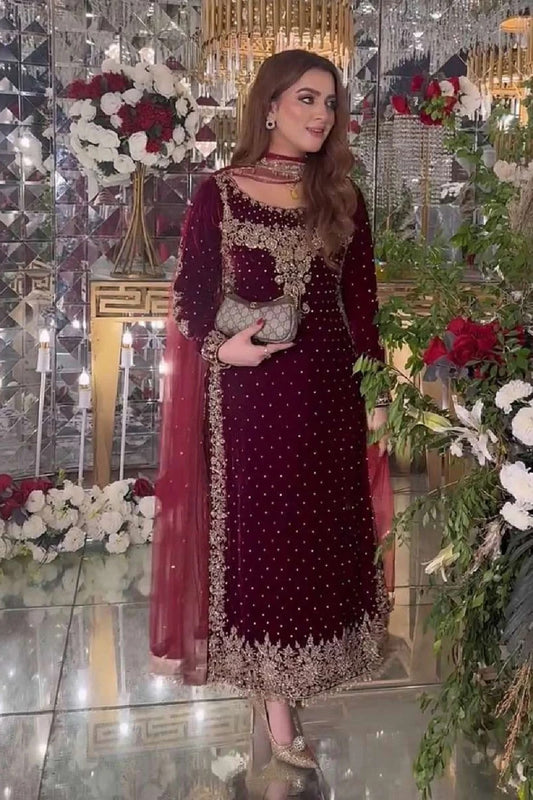 Aneelas Poshkari Luxury Velvet Embroidered Formal - TC-1443