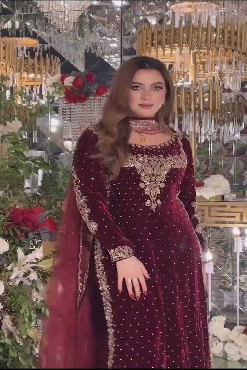 Aneelas Poshkari Luxury Velvet Embroidered Formal - TC-1443