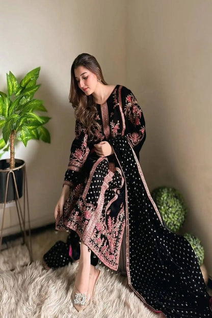 Aneelas Luxury Velvet Embroidered Formal - Oceans - TC-1448