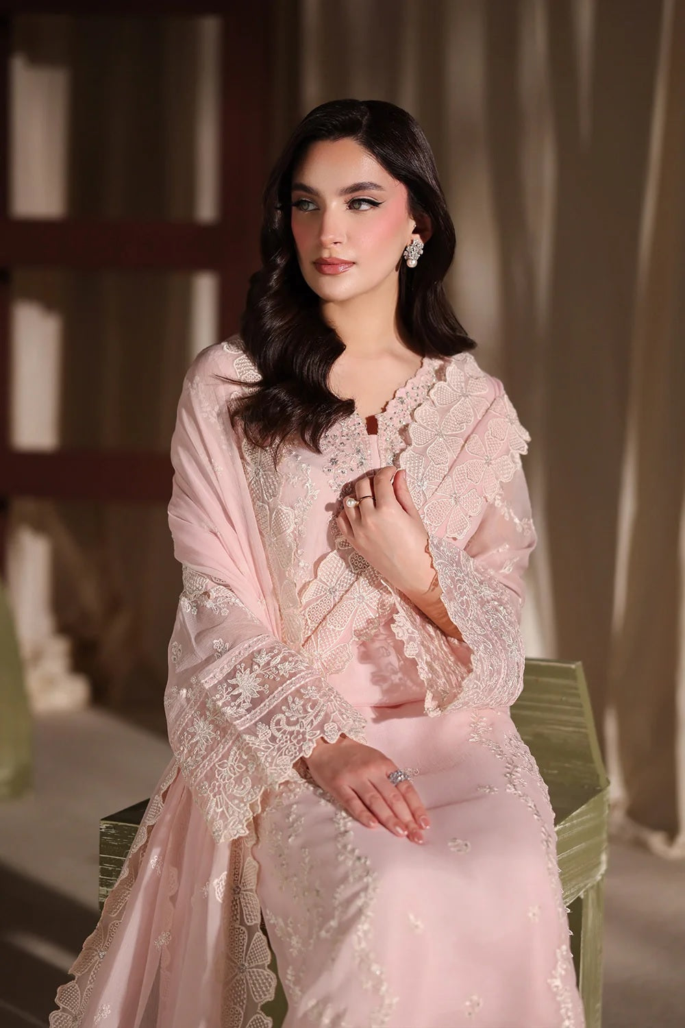 Azure Twirling Tulip LUXE Luxury Embroidered Chiffon Edit'26 - TC-1658