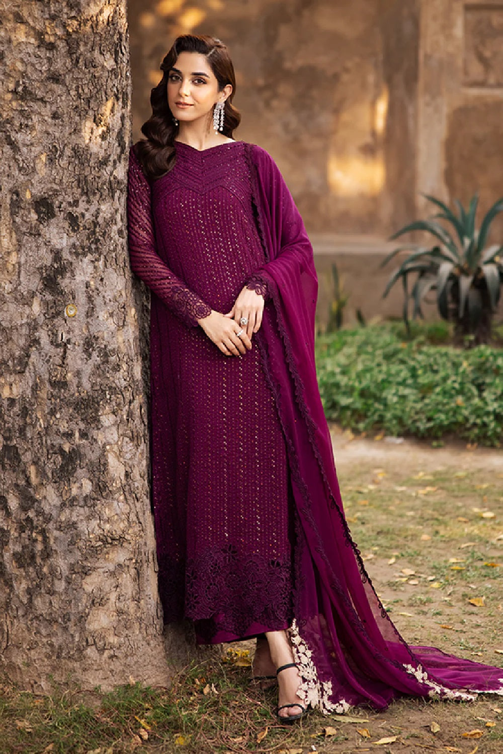 Azure Garnet Majesty Luxury Embroidered Chiffon Edit'25 - TC-1535