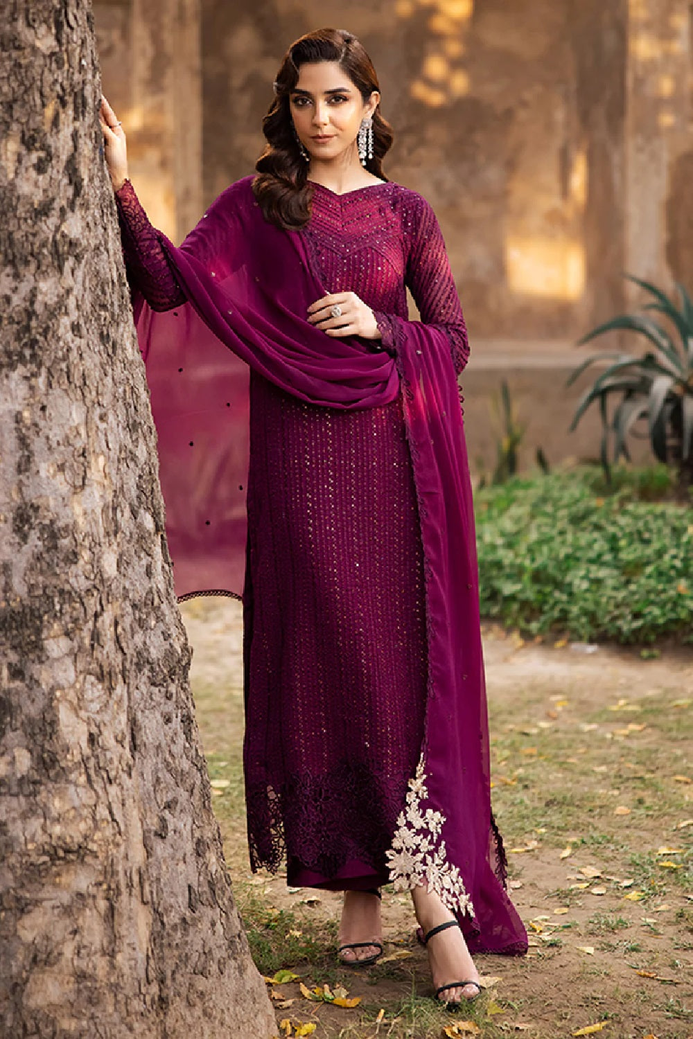 Azure Garnet Majesty Luxury Embroidered Chiffon Edit'25 - TC-1535
