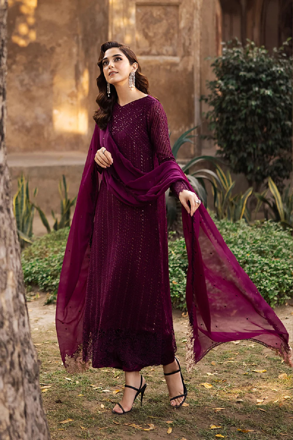 Azure Garnet Majesty Luxury Embroidered Chiffon Edit'25 - TC-1535