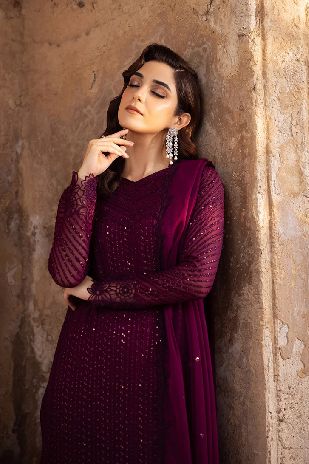 Azure Garnet Majesty Luxury Embroidered Chiffon Edit'25 - TC-1535