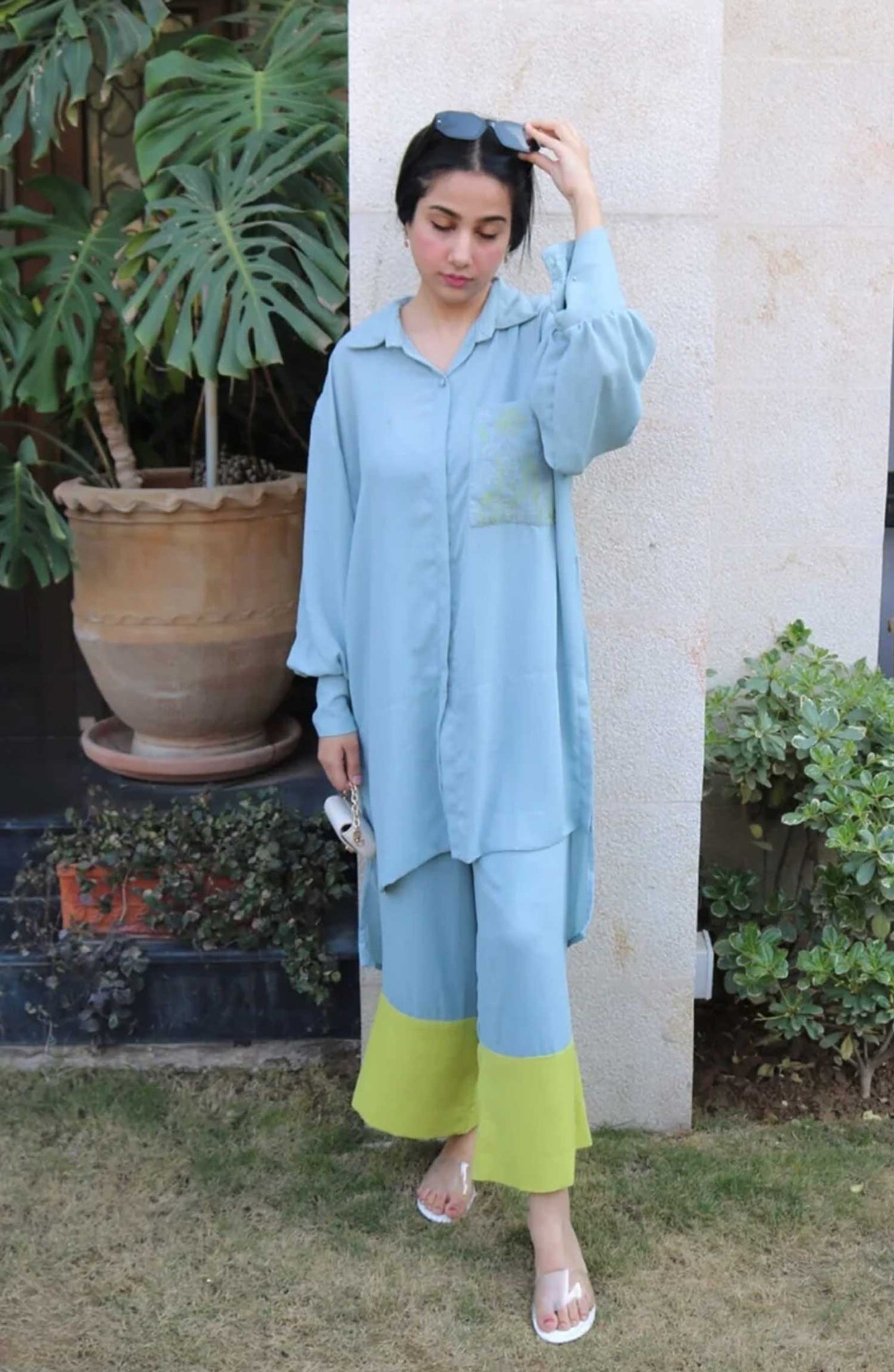 Hues Atelier Casual Grip Stitched 2 Piece - Blue Daisey - HA25BP - Blue - Casual Collection