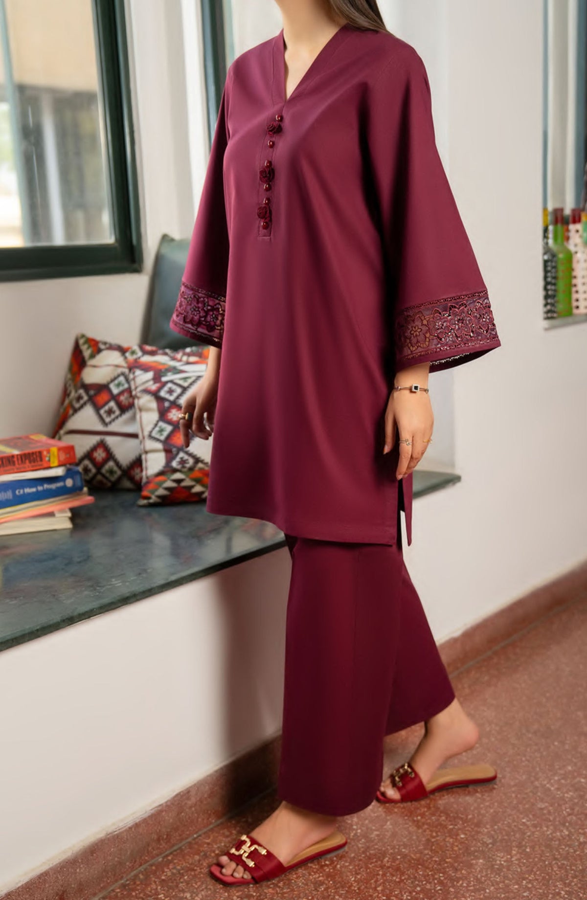 Casual Lite Casual Cotton Lawn Stitched 2 Piece Suit - Outfit-06 Maroon Farewell Feels - CL25CLD - Summer Collection