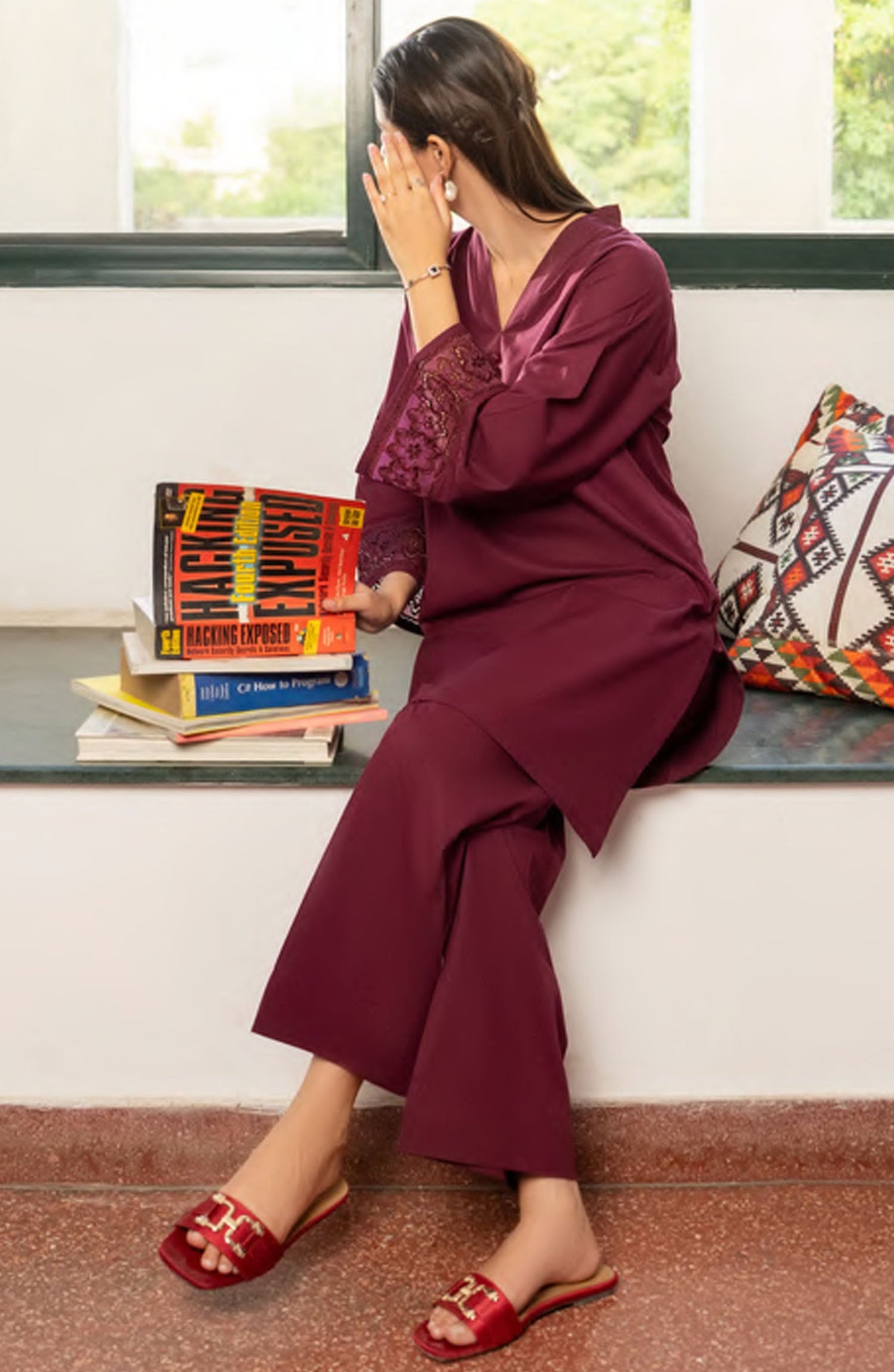 Casual Lite Casual Cotton Lawn Stitched 2 Piece Suit - Outfit-06 Maroon Farewell Feels - CL25CLD - Summer Collection
