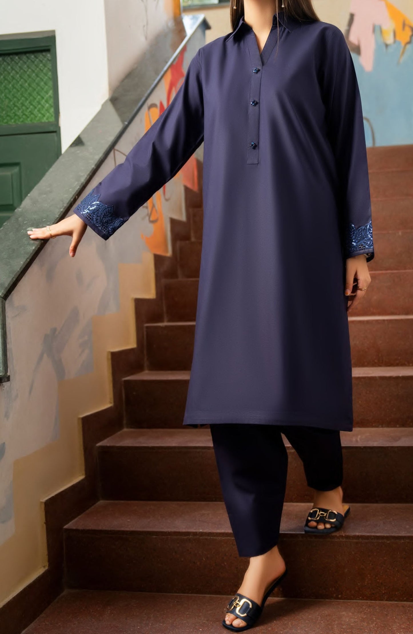 Casual Lite Casual Cotton Lawn Stitched 2 Piece Suit - Outfit-03 Blue Between Classes - CL25CLD - Summer Collection