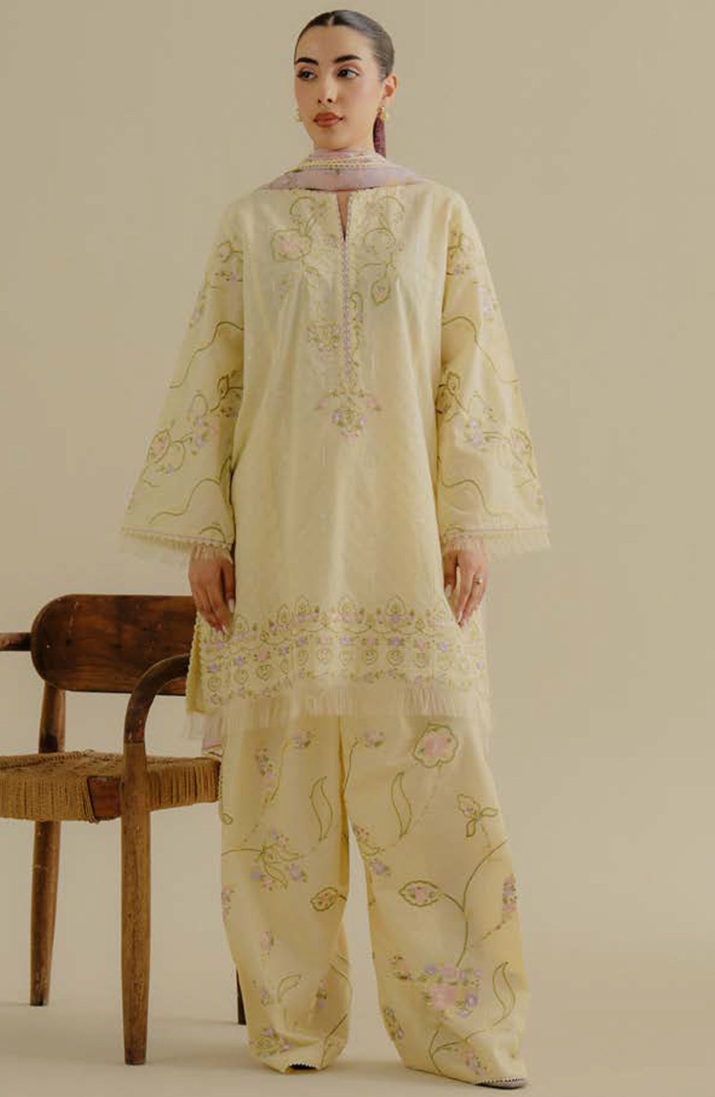 Coco by Zara Shahjahan Embroidered Jacquard Unstitched 3 Piece Suit - D-01-A Elva - ZS25CLD2 - Yellow - Summer Collection