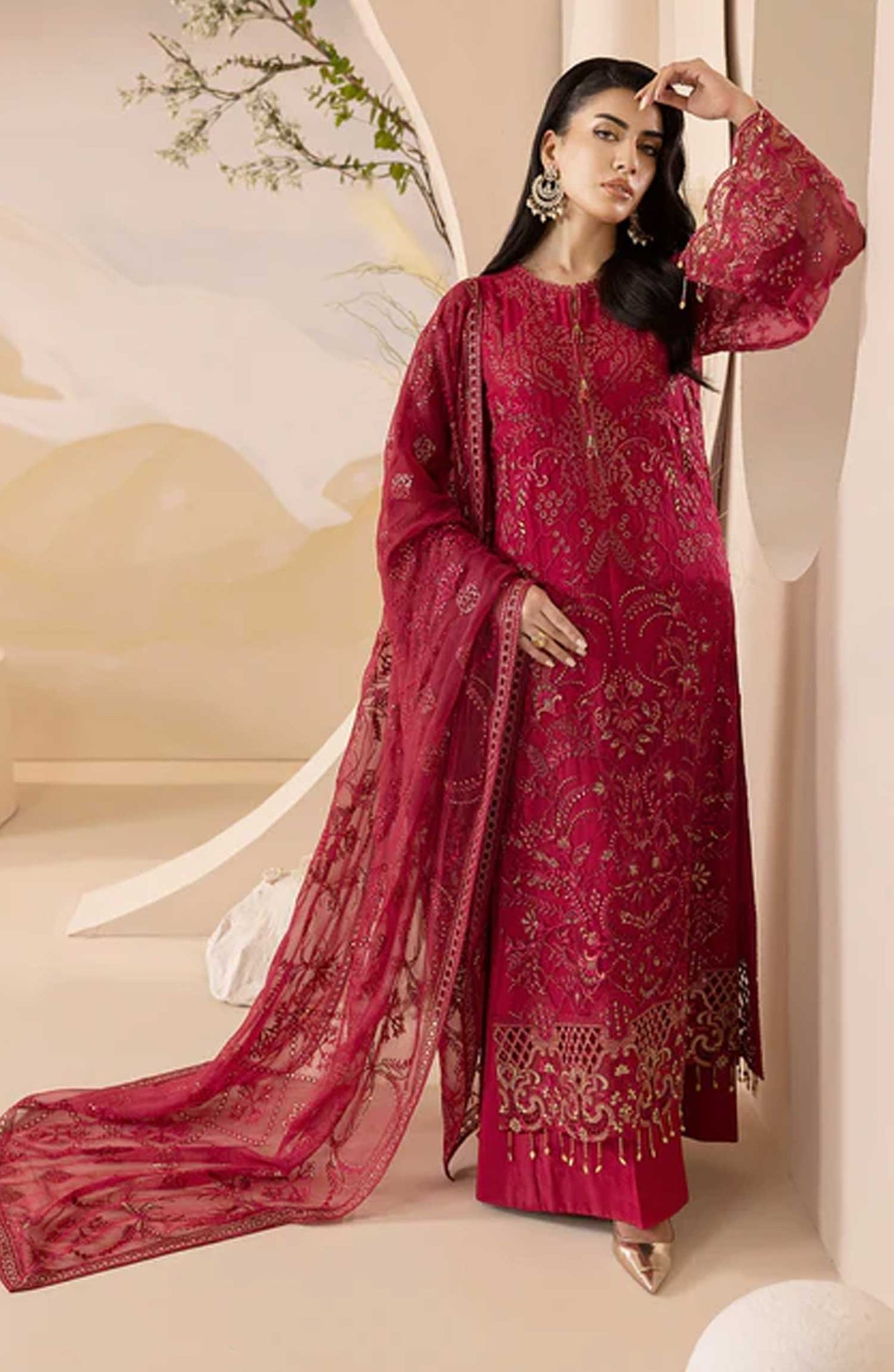Lamisah Luxury Chiffon Unstitched Collection By Lavish Premium - Crimson