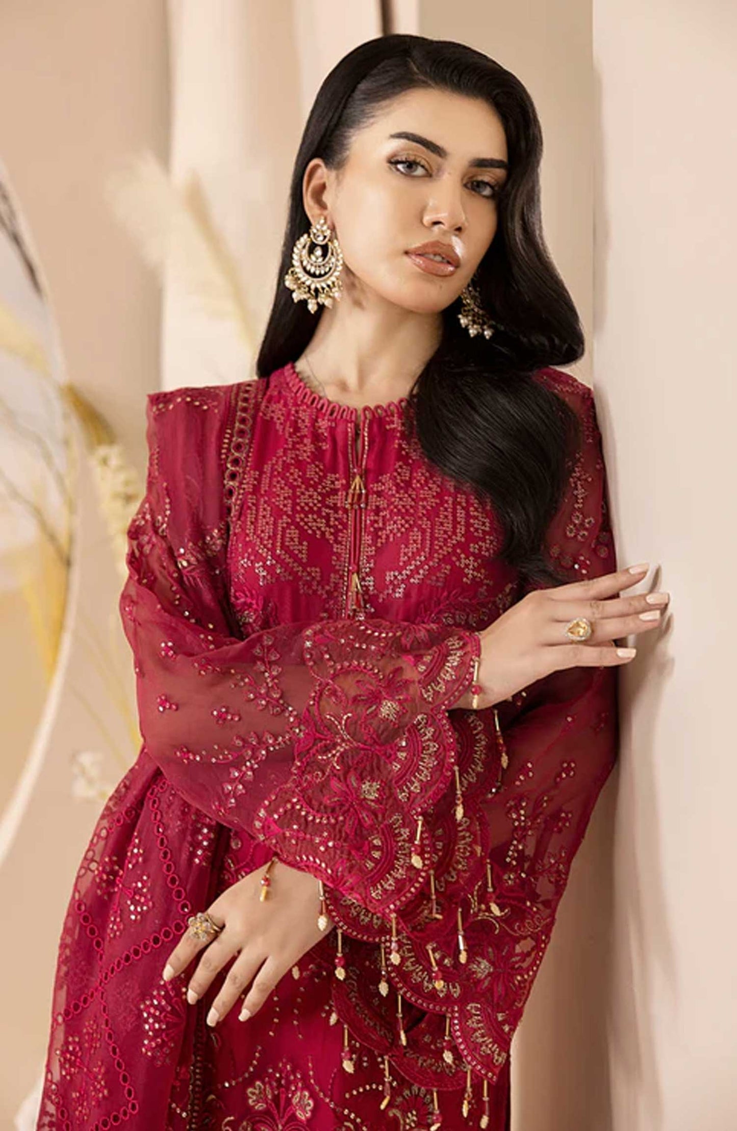 Lamisah Luxury Chiffon Unstitched Collection By Lavish Premium - Crimson
